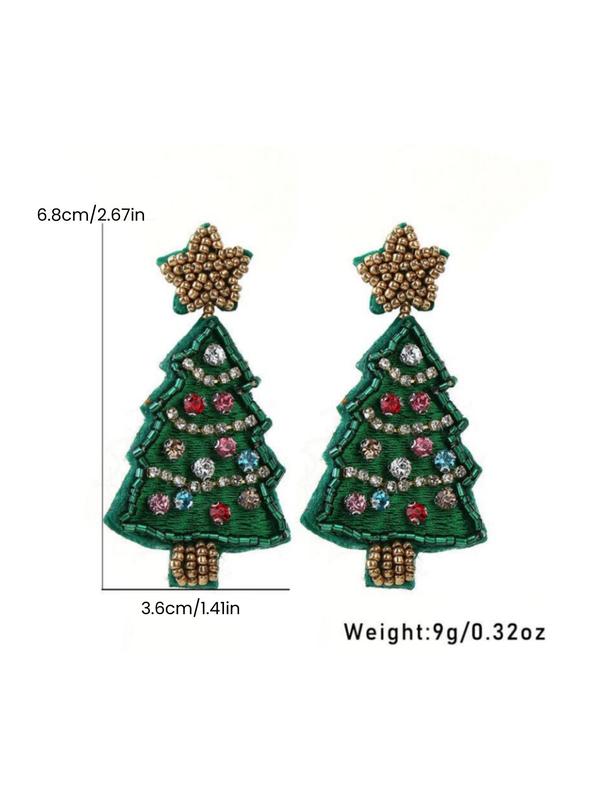 Cute Star Decor Christmas Tree Dangle Earrings, Rhinestone Decor Beads Design Earrings for Women, Fashion Jewelry for Party, Daily Decor, Trendy All-match & Exquisite Jewelry for Gift