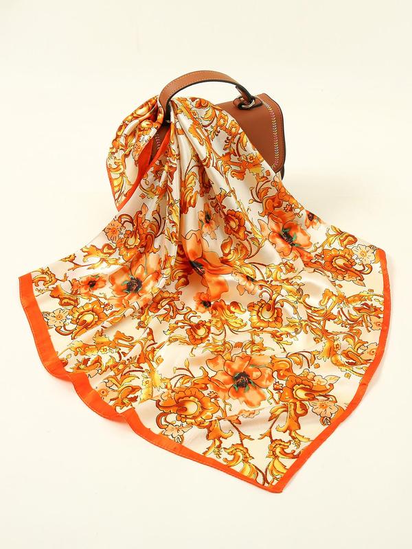 Women's Elegant Floral Print Square Scarf, Casual Trendy Soft Comfortable Shawl, Fashionable Scarf for Daily Matching