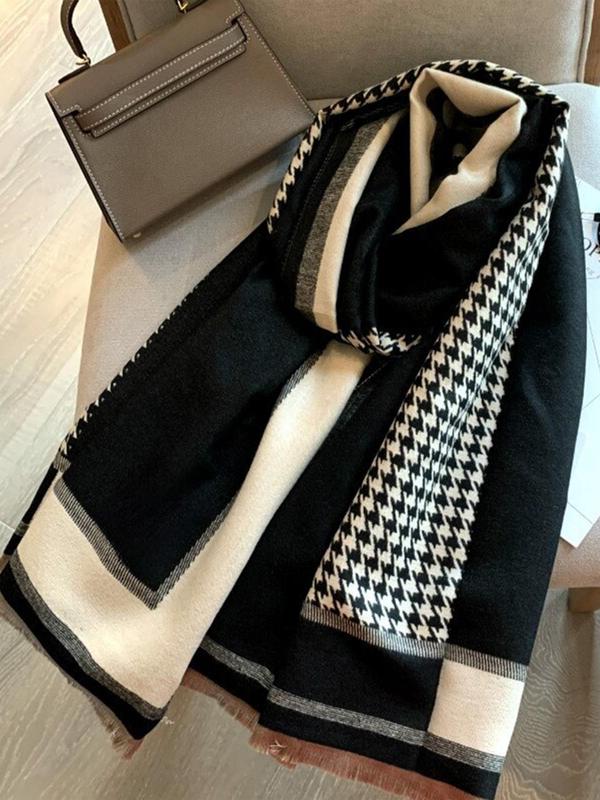 Houndstooth & Plaid Pattern Scarf, Casual Soft Warm Shawl for Women, Fashion Accessories for Daily Wear, Trendy All-match & Exquisite Scarf for Birthday Gift