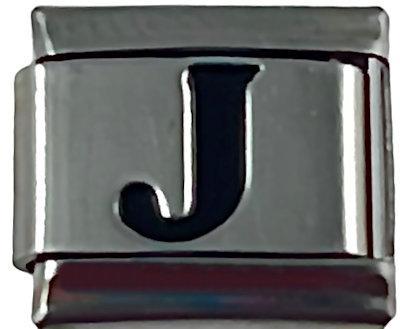 Italian Charm Link Black Letter J 9mm