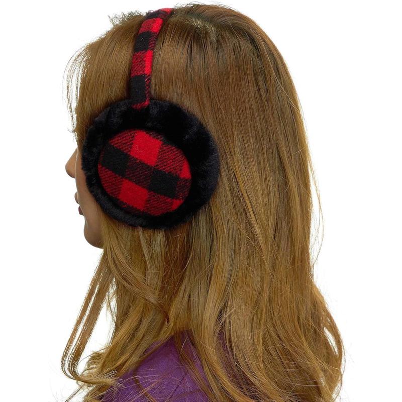 Tartan Check Earmuff with Faux Fur