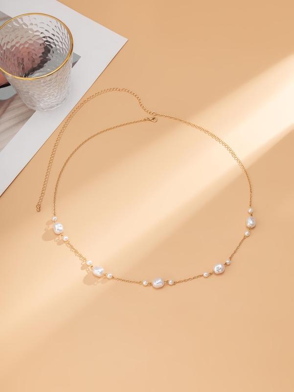 Women's Plain Alloy Faux Pearls Waist Chain