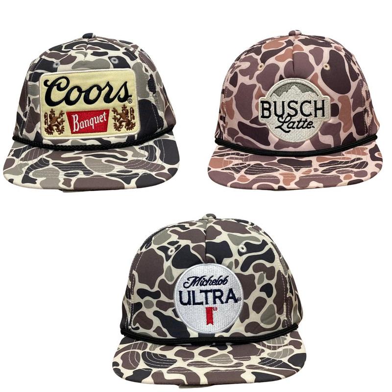 Retro Vintage Busch Light, Natural Light, Miller Lite, Coors, Michlob Ultra Camo SnapBack Hat