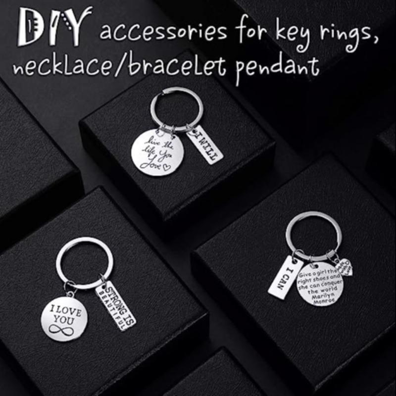 DIY Keyring Accessories, 100pcs set Inspirational Keychain Kit, Including 20pcs Pendant & 20pcs Keyring & 60pcs Jump Circle, Art Crafts Keychain Supplies, Christmas Gift