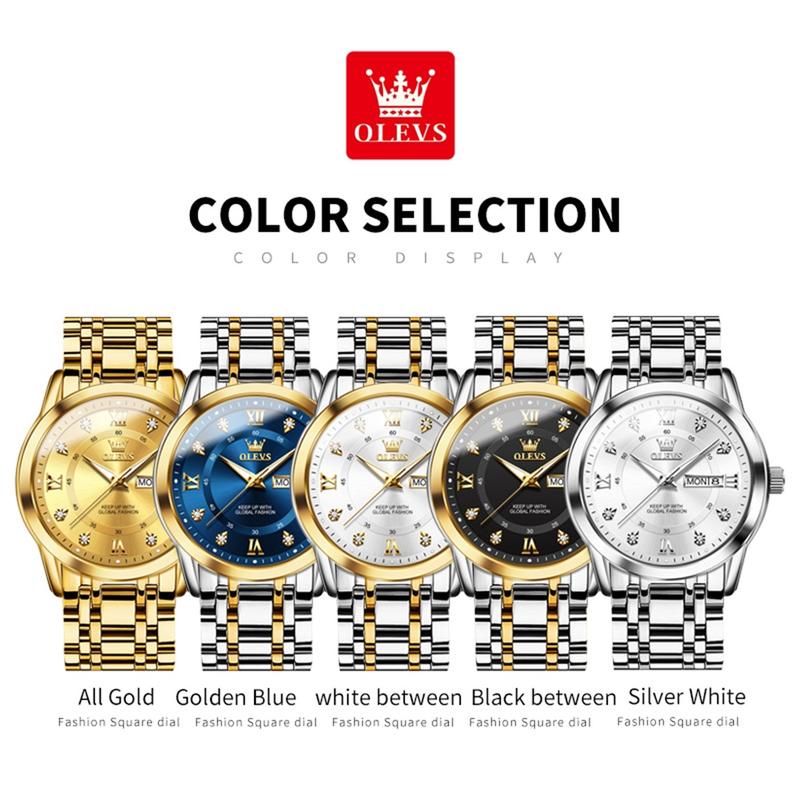 OLEVS Classic Men Watches with Date,Stainless Steel Man Watch with Date, Bussiness Watches for Men,Luminous Quartz Mens Watches Black White Blue Gold, Waterproof Male Watch with Week