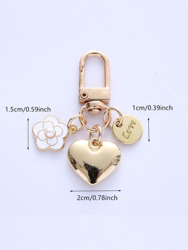 Fashion Heart & Flower Design Keychain, Cute Colorful Faux Pearl Decorated Key Ring Holder, Car Bag Pendant Ornament for Women Souvenir Birthday Gift