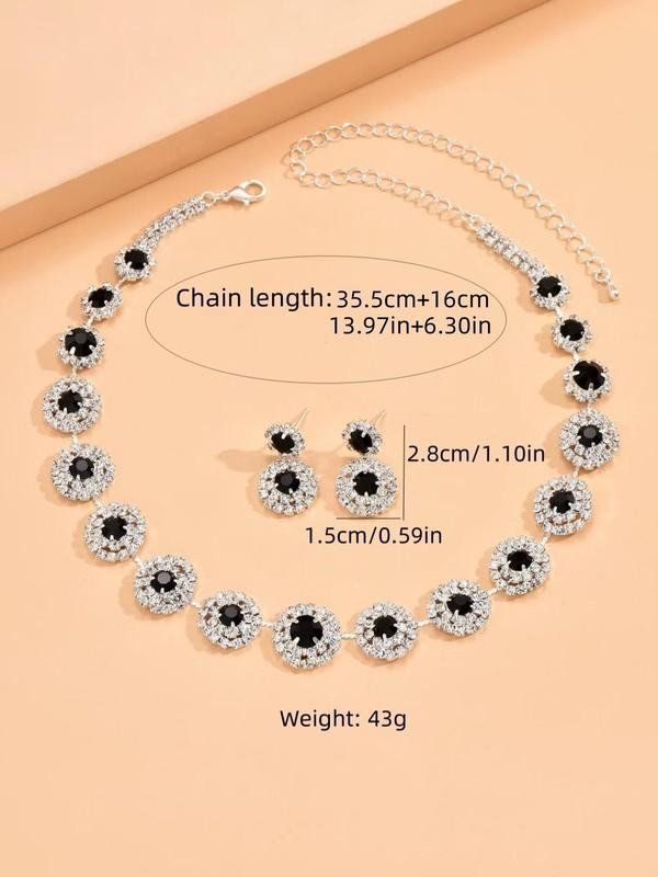 Women's Elegant Rhinestone Decorated Necklace & Dangle Earrings, Exquisite Trendy Jewelry Set, Fashionable Accessories for Party & Daily Clothing Decor