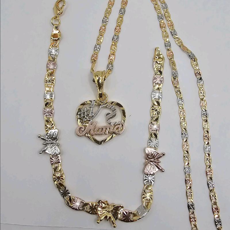 MAMA #1 BEAUTIFUL SET chain with TE AMO bracelet  with butterflies gold-plated perfect three colors