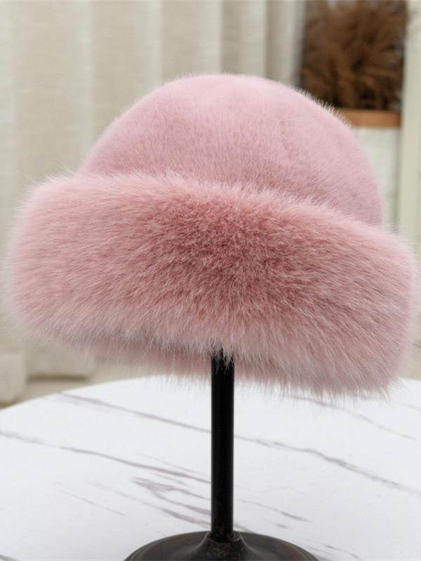 Women's Elegant Solid Color Bucket Hat, 2024 New Style Trendy Fuzzy Warm Hat, Chic All-match Accessories for Fall & Winter for Women & Girls for Outfit Matching