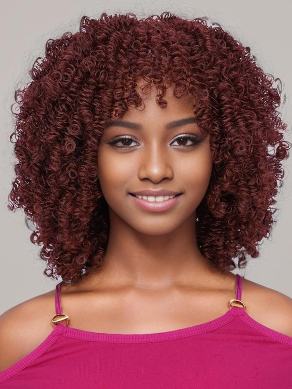 12 Inch Short Afro Kinky Curly Wigs with Khaki Highlight, Gorgeous Fluffy Wigs without Bangs, Synthetic Wigs for Party, Daily Use