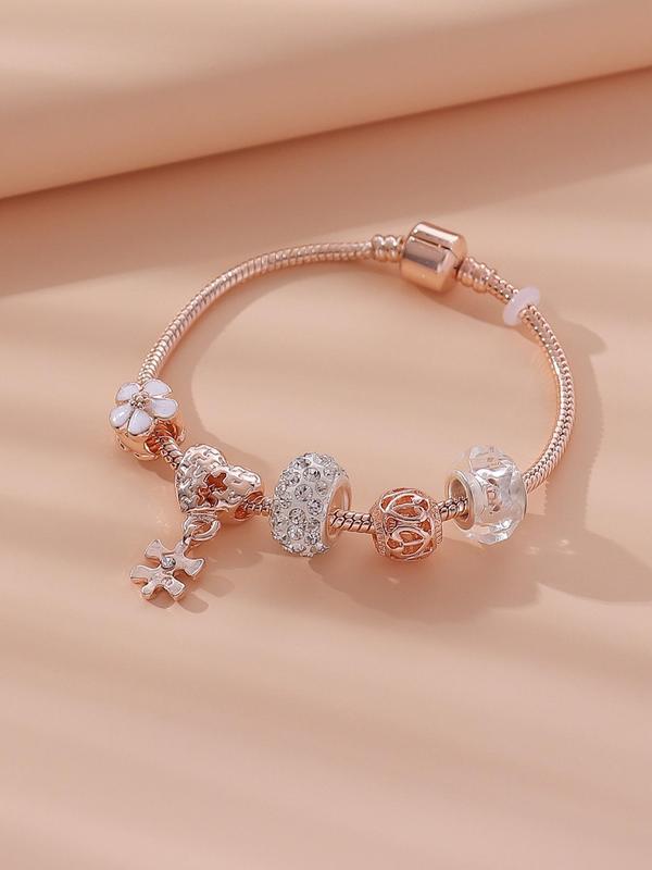 Fashion Elegant Rhinestone Decorated Heart & Flower Design Bracelet, Holiday Casual Daily Wear Party Accessories for Women