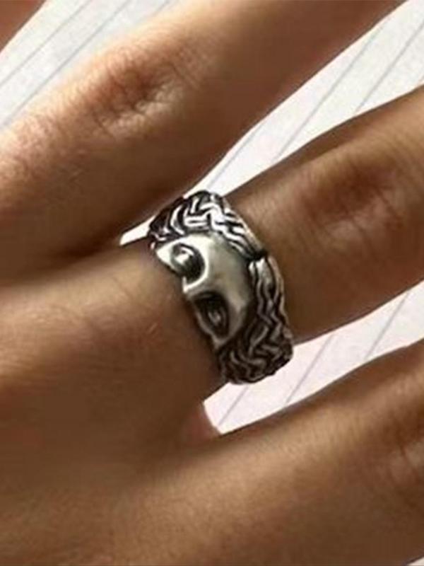 Punk Style Creative Face Design Cuff Ring, Fall Vintage Style Adjustable Open Ring for Women & Men, Fashion Jewelry Accessories for Daily Wear