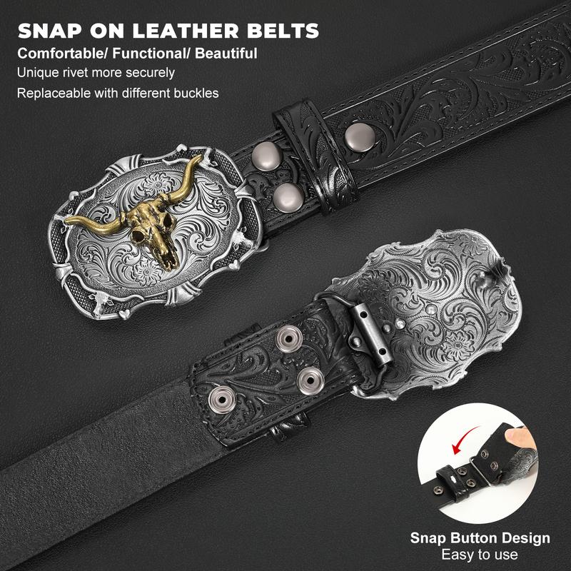 Cowboy Cowgirl Leather Buckle Belt for Men Women Western Leather Belt for Jeans