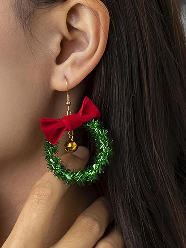 Cute Christmas Themed Dangle Earrings, Bow & Candy & Bell Design Earrings, Fashion Jewelry Accessories for Women & Girls