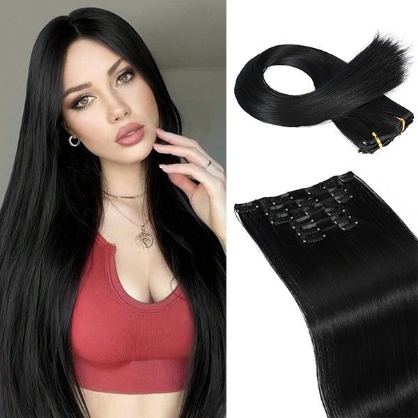 REECHO Clip in Long Straight Hair Extension 24 Inch 6PCS Platinum Blonde Heat Resistant Synthetic Hairpiece Natural Soft Synthetic Fiber for Women