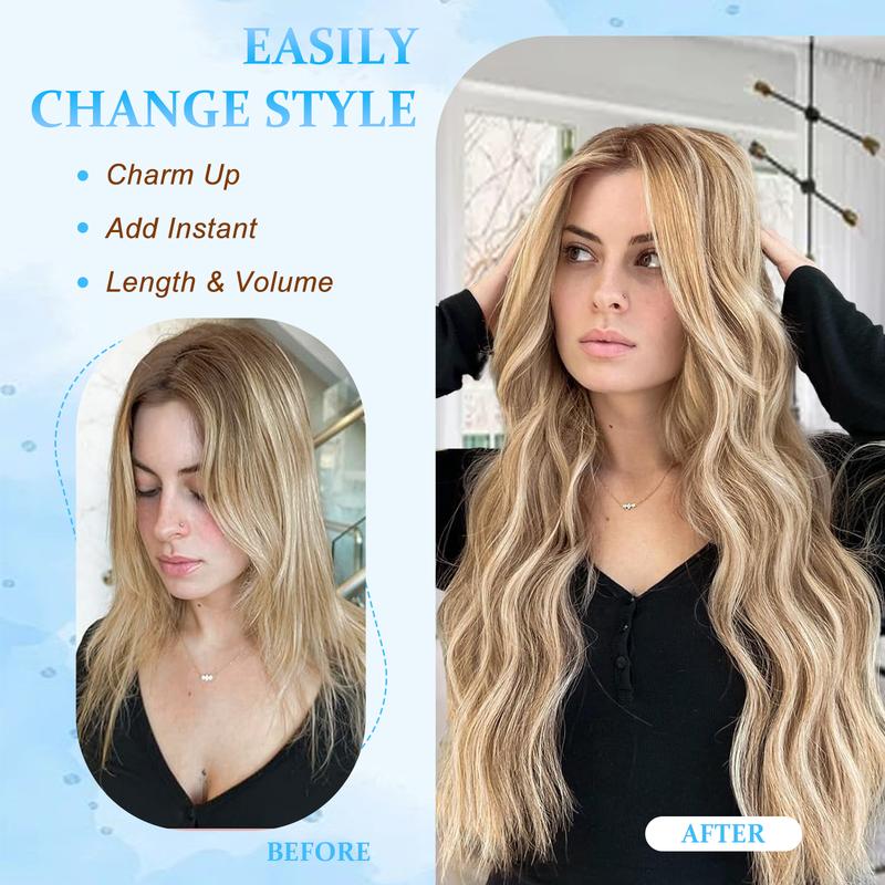 Vigorous 4PCS Clip in Hair Extensions Long Wavy Synthetic Hairpieces,Natural & Soft Hair & Blends Well Hair Extensions,Easy to Wear for Women Girls Daily Use