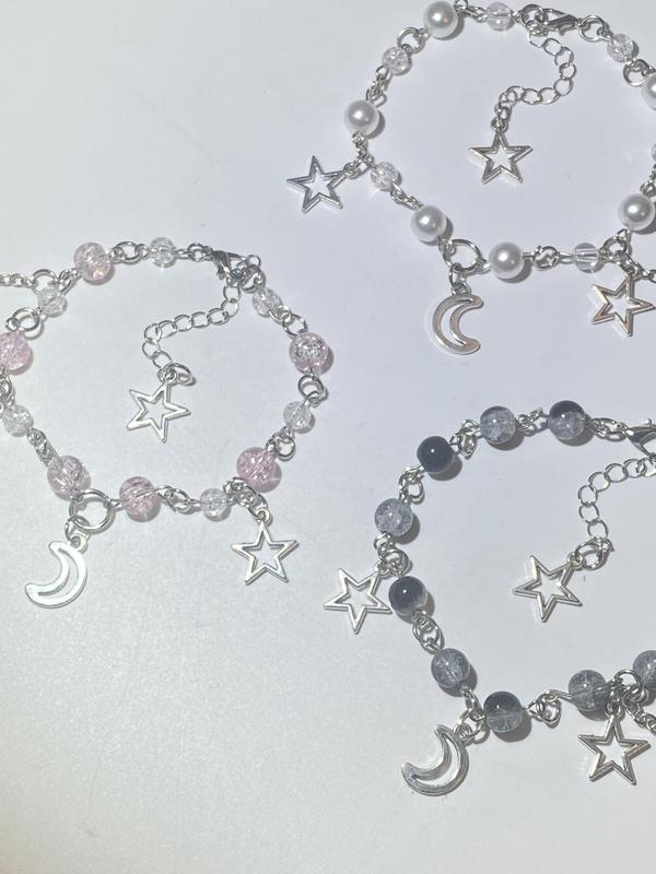 Fashionable Moon & Star Design Link Bracelet, Adjustable Jewelry for Party, Daily Clothing Decor for Girl, Trendy All-match & Exquisite Jewelry