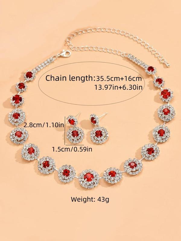 Women's Elegant Rhinestone Decorated Necklace & Dangle Earrings, Exquisite Trendy Jewelry Set, Fashionable Accessories for Party & Daily Clothing Decor