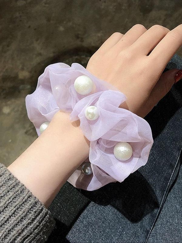 4pcs Fashion Rhinestone Decorated Tulle Scrunchie, Elegant Hair Accessories For Women & Girls, Casual All-match Ponytail Holder