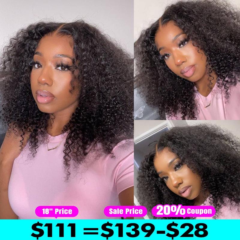 OQ HAIR Kinky Curly Wear and Go Glueless Human Hair Wigs Pre Bleached Pre-cut 4x6 HD Lace Front Wig Pre-plucked Natural Hairline