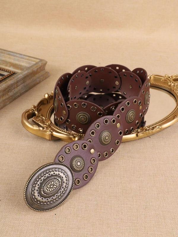 Boho Style PU Leather Belt, Fashionable Western Belt for Women & Men, Trendy All-match & Exquisite Belt for Birthday Gift