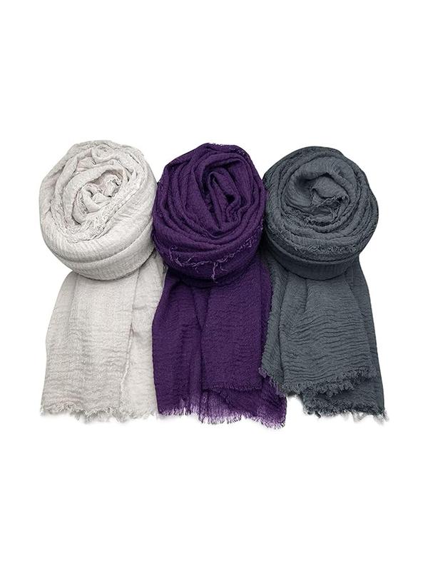 Women's 3pcs Solid Color Tassel Decor Scarf, Casual Versatile Soft Comfortable Shawl for Daily Wear Fall Winter, Fashion Accessories Gift for Women & Girls