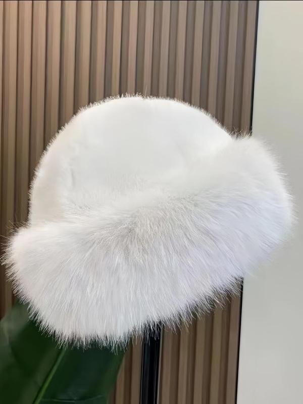 Women's Elegant Solid Color Bucket Hat, 2024 New Style Trendy Fuzzy Warm Hat, Chic All-match Accessories for Fall & Winter for Women & Girls for Outfit Matching