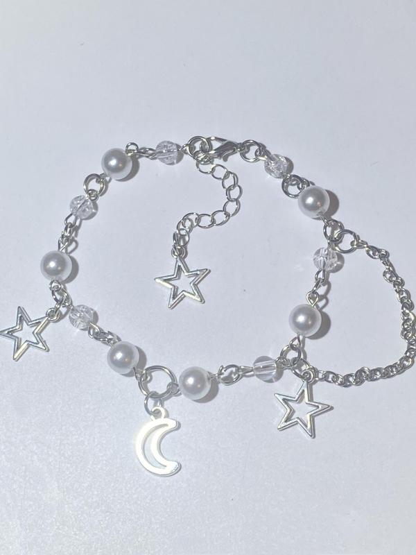 Fashionable Moon & Star Design Link Bracelet, Adjustable Jewelry for Party, Daily Clothing Decor for Girl, Trendy All-match & Exquisite Jewelry