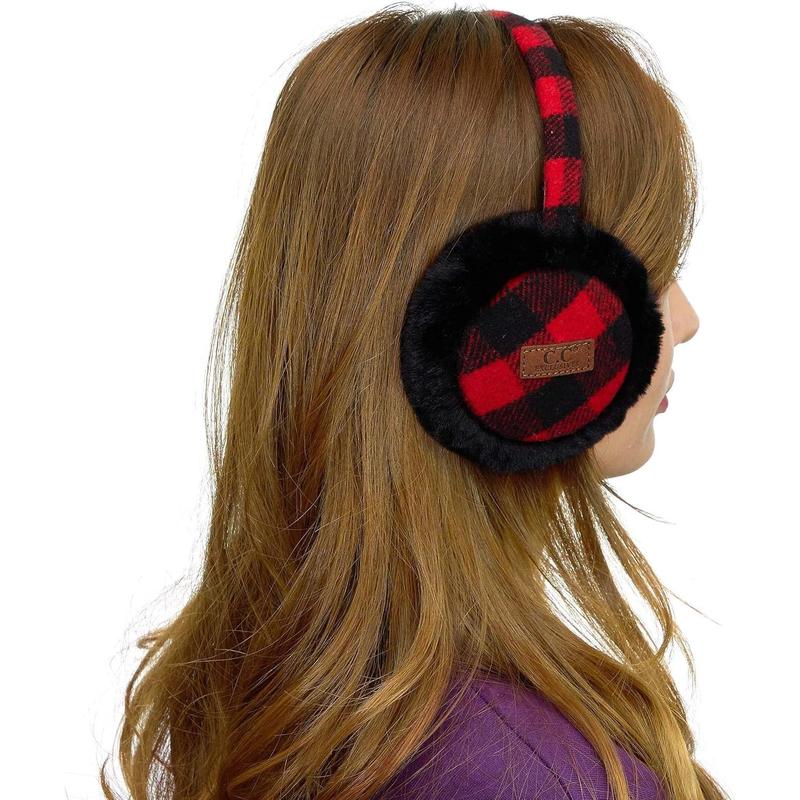 Tartan Check Earmuff with Faux Fur