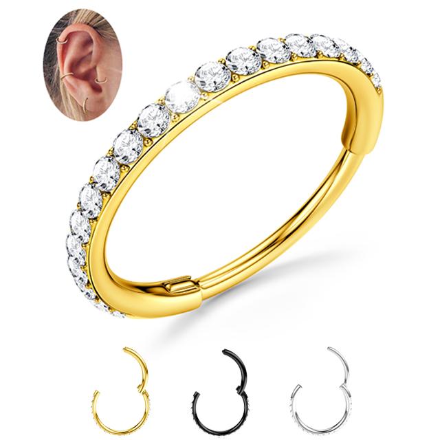 BodyBonita Clear CZ Nose Rings Hoop 316L Surgical Steel CZ Body Piercing Hoop Clicker 20G 18G 16G Hypoallergenic Earrings Jewelry for Cartilage Helix Rook Tragus Conch Daith Button Ring with Cubic Zircon 6mm 7mm 8mm 9mm 10mm 11mm 12mm - Gold Silver Black