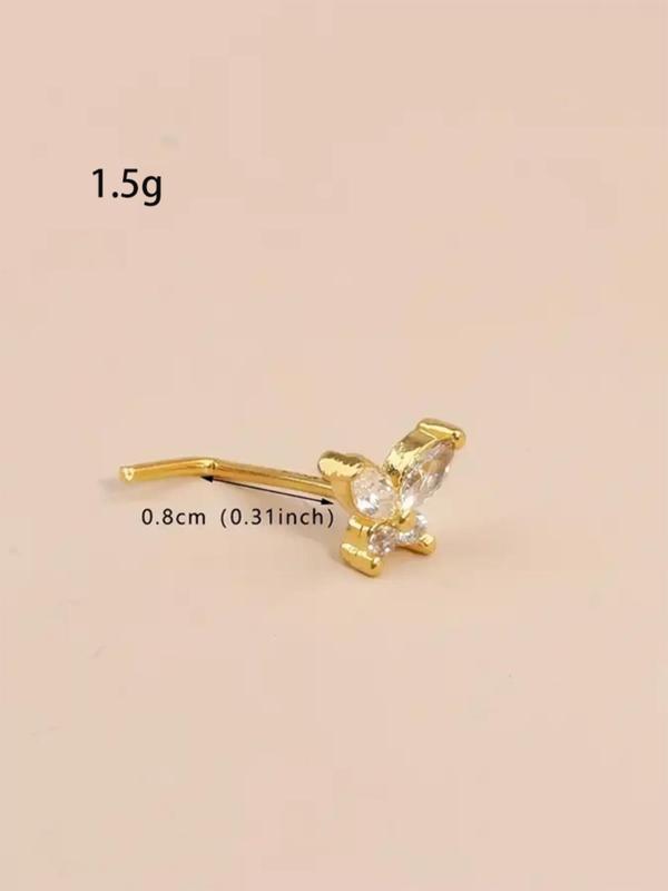 Women's Elegant Rhinestone Decorated Butterfly Design L-shaped Nose Stud, Exquisite Trendy Nose Stud, Fashionable Body Jewelry for Women & Girls