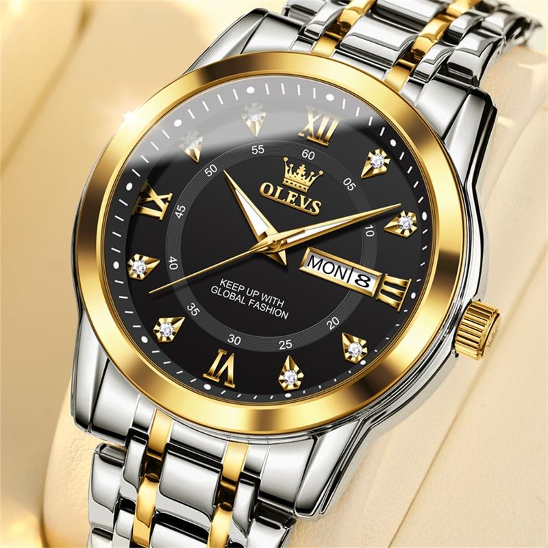 OLEVS Classic Men Watches with Date,Stainless Steel Man Watch with Date, Bussiness Watches for Men,Luminous Quartz Mens Watches Black White Blue Gold, Waterproof Male Watch with Week