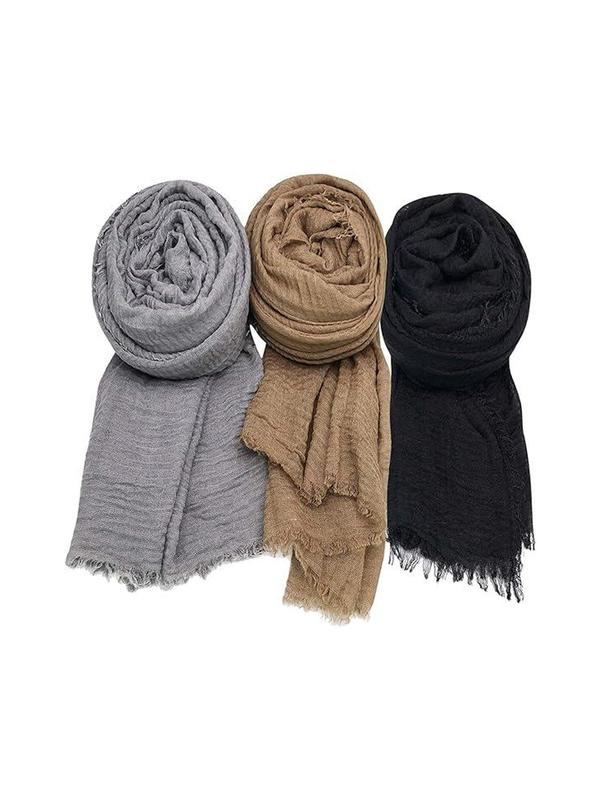 Women's 3pcs Solid Color Tassel Decor Scarf, Casual Versatile Soft Comfortable Shawl for Daily Wear Fall Winter, Fashion Accessories Gift for Women & Girls