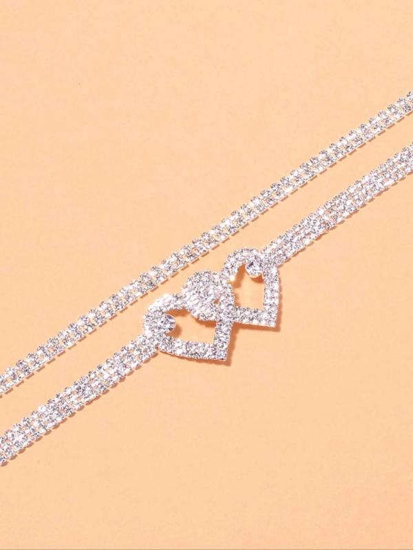 Women's Elegant Rhinestone Decorated & Heart Anklet, Fashionable Body Jewelry for Women & Girls, Fashion Casual Trendy Exquisite Jewelry for Party for Gift