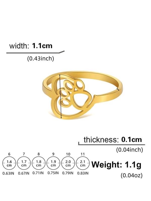 Women's Cute Hollow out Heart & Paw Design Ring, Trendy Minimalist Vintage Ring, Chic Retro Jewelry As Gift for Girlfriend