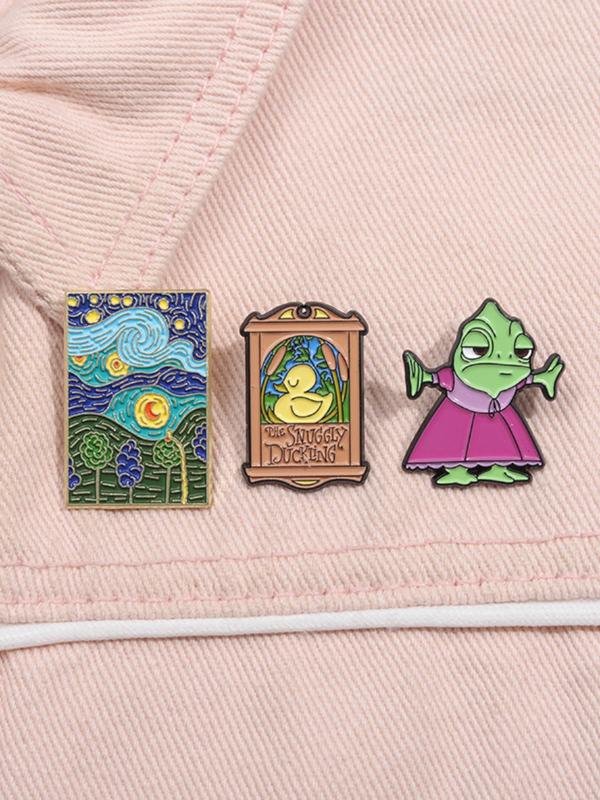 Cartoon Character & Landscape Paint Design Brooch Set, Cute Brooch, Fashion Accessories for Women & Men, Trendy All-match & Exquisite Brooch for Birthday Gift