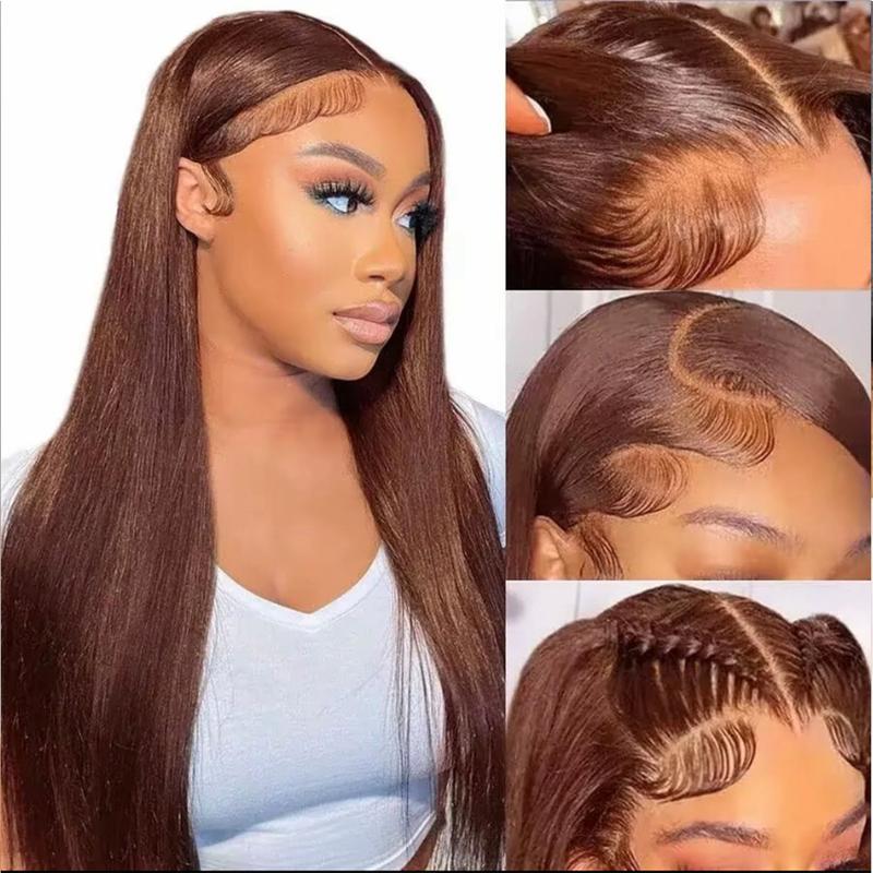 #4 Chocolate Brown 13X6 HD Lace Frontal Human Hair Wigs 200% Density Bone Straight 13X4  Lace Front Wig For Women Pre plucked