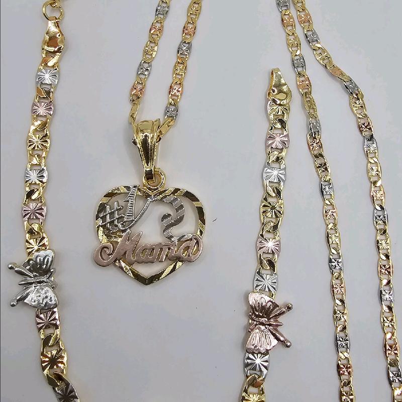 MAMA #1 BEAUTIFUL SET chain with TE AMO bracelet  with butterflies gold-plated perfect three colors