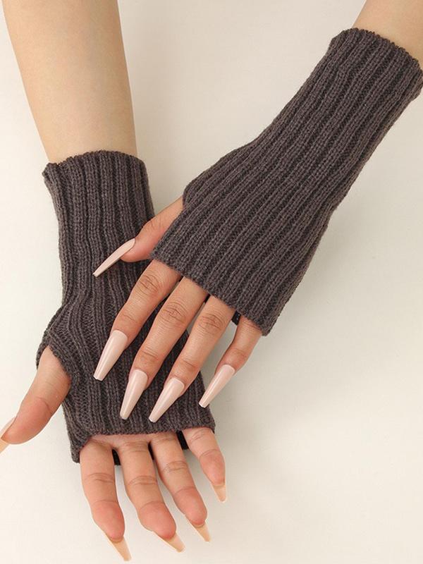 1 Pair Fingerless Thumb Hole Short Gloves, Winter Arm Warmer, Casual Acrylic Textile Gloves for Men & Women