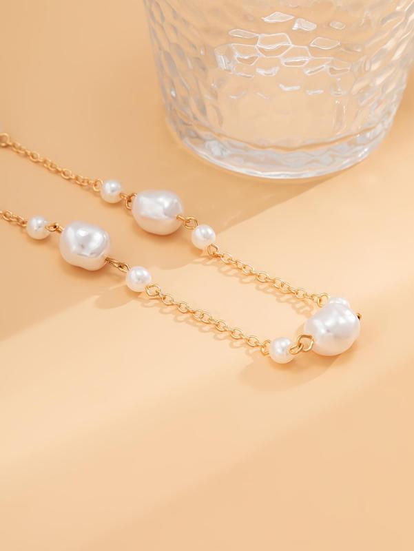 Women's Plain Alloy Faux Pearls Waist Chain