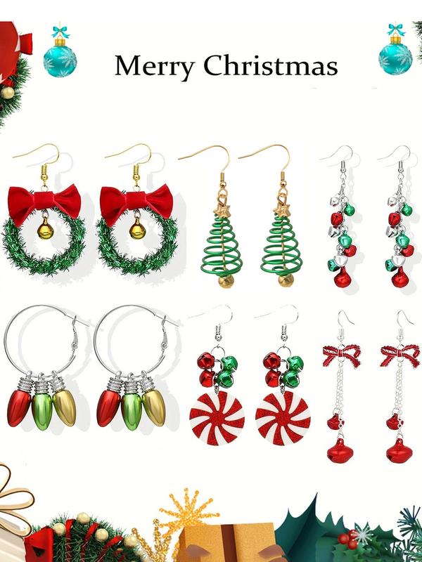 Cute Christmas Themed Dangle Earrings, Bow & Candy & Bell Design Earrings, Fashion Jewelry Accessories for Women & Girls