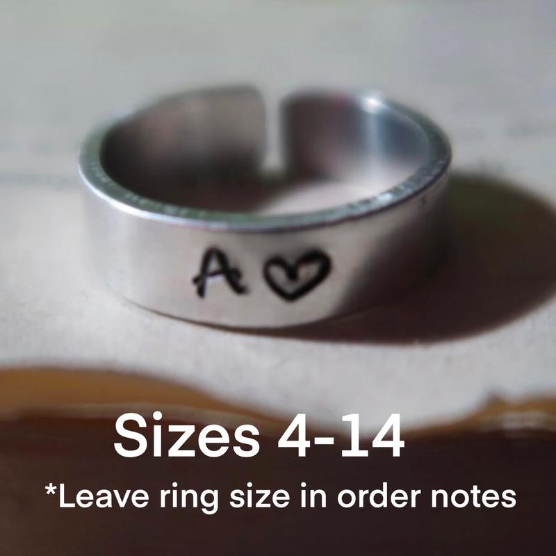 Adjustable Custom Initial Heart Ring, Anniversary Gift