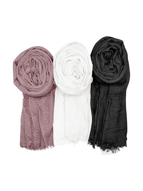 Women's 3pcs Solid Color Tassel Decor Scarf, Casual Versatile Soft Comfortable Shawl for Daily Wear Fall Winter, Fashion Accessories Gift for Women & Girls