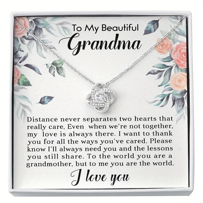 Trendy Elegant Rhinestone Pendant Necklace With Message Card Gift Box Decorative Accessories Holiday Birthday Gift To My Beautiful Grandma Necklace