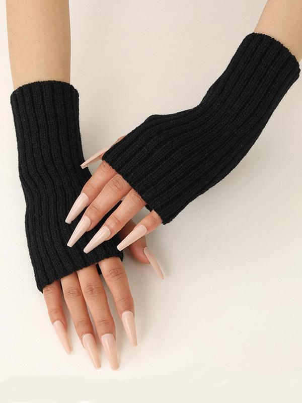 1 Pair Fingerless Thumb Hole Short Gloves, Winter Arm Warmer, Casual Acrylic Textile Gloves for Men & Women