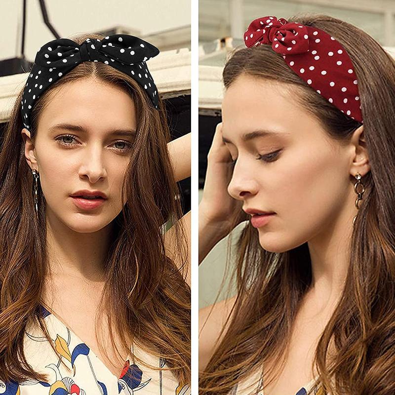 6 count Knotted Bow Headbands for Women Fashion Wide Headband with Bow Bunny Ears Headband Vintage Hair Bands Girls Hair