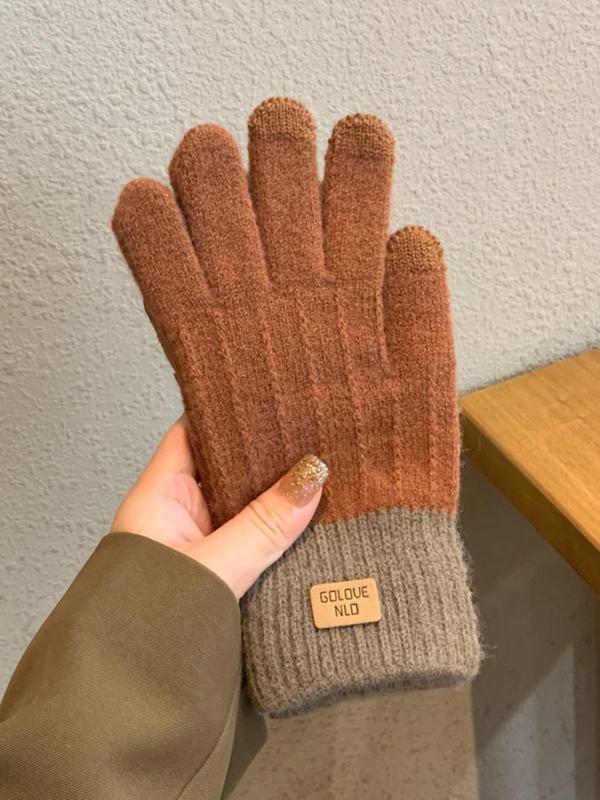 Unisex Casual Letter Patch Design Gloves, Autumn and Winter Warm Non-slip Gloves, Thicken Fashion Gloves for Men and Women