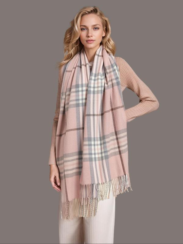 Unisex Classic Plaid Pattern Long Shawl, Casual Soft Warm Long Scarf for Fall & Winter, Fashion Accessories for Women & Men