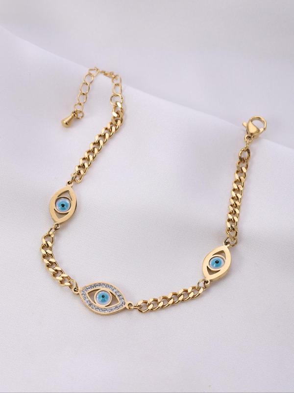 Simple Eye Charm Link Bracelet,  2024 New Fashion Jewelry for Party, Daily Clothing Decor, Trendy All-match & Exquisite Jewelry for Birthday Gift