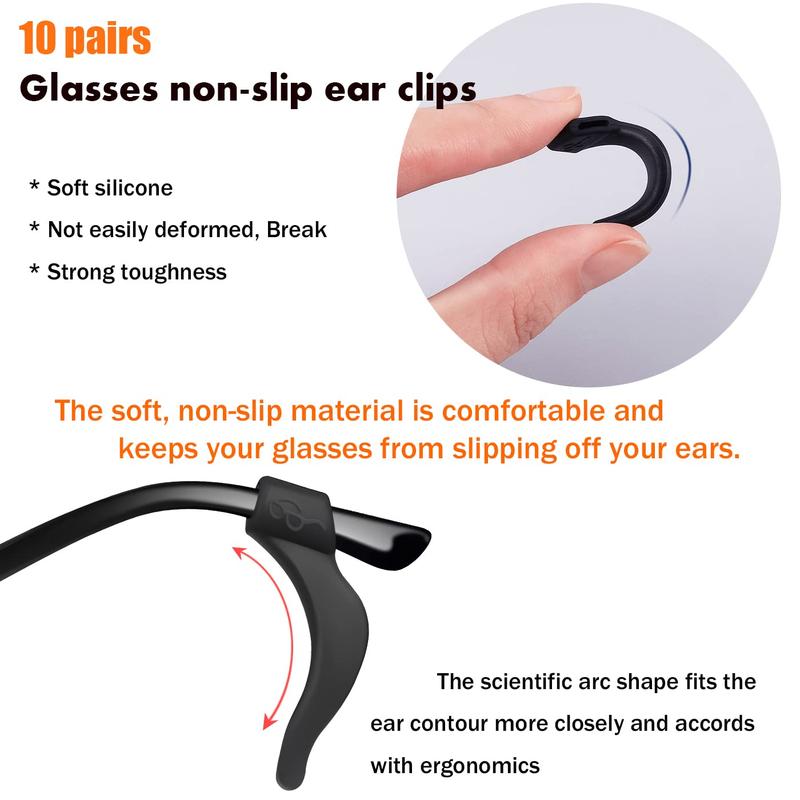 10 Pairs Soft Silicone Non-Slip Eyeglass Ear Hooks for Glasses, Sunglasses, and Reading Glasses Silicone Eyeglass